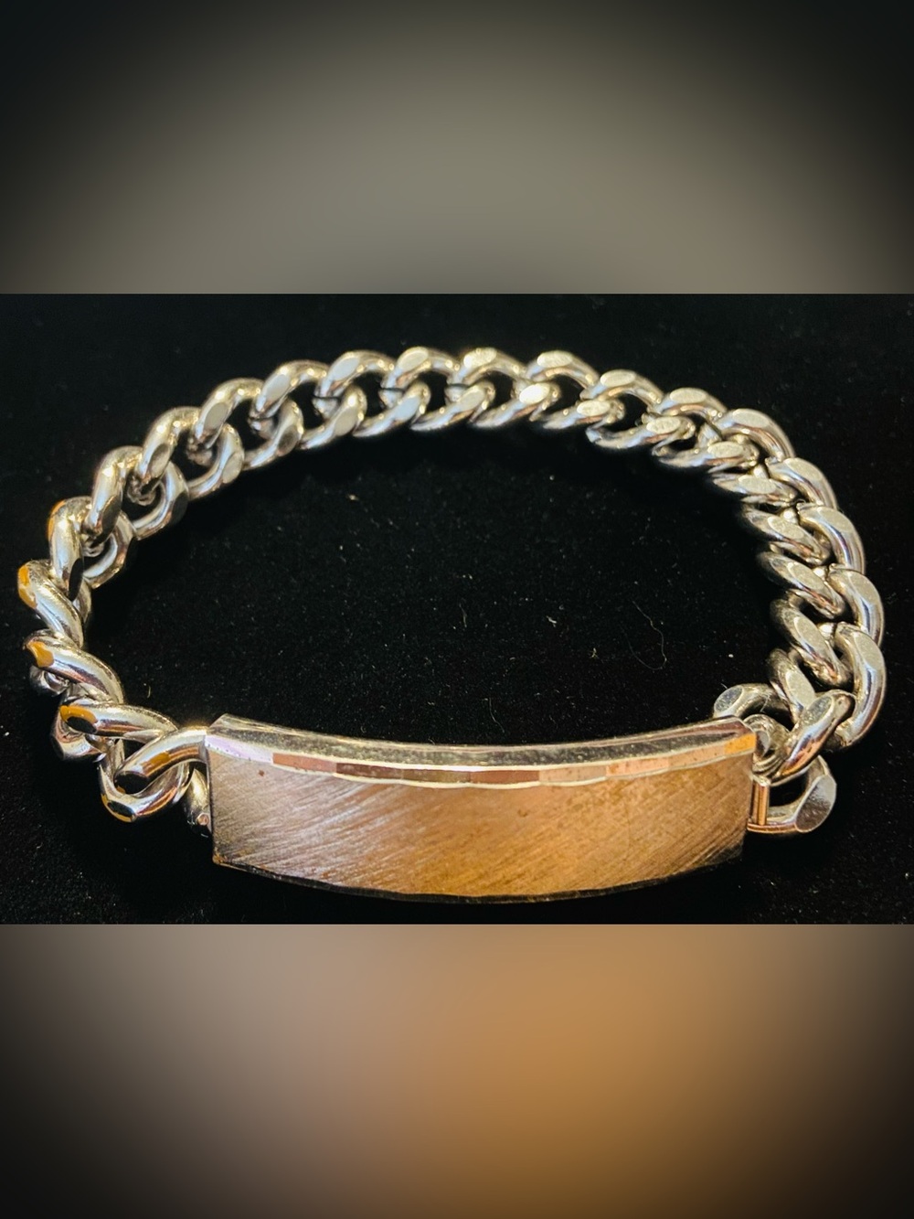 Speidel Signed Sterling Stainless Curb Link Chain ID Bracelet 9” Vintage